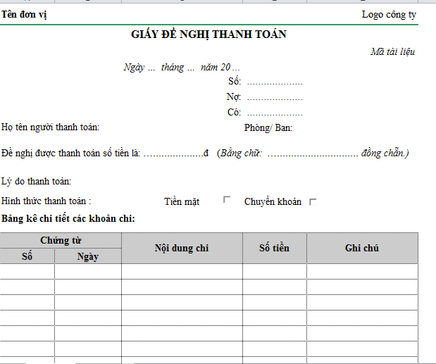 Giấy đề nghị thanh toán